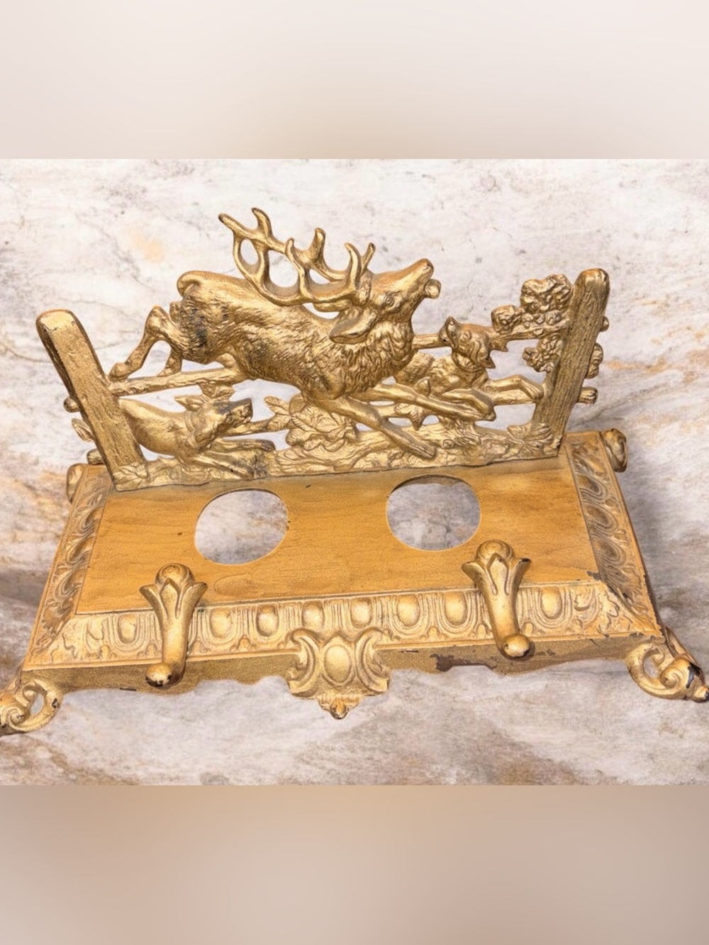 Antique Bradley & Hubbard feet stag hounds hunting inkwell 3549 7030